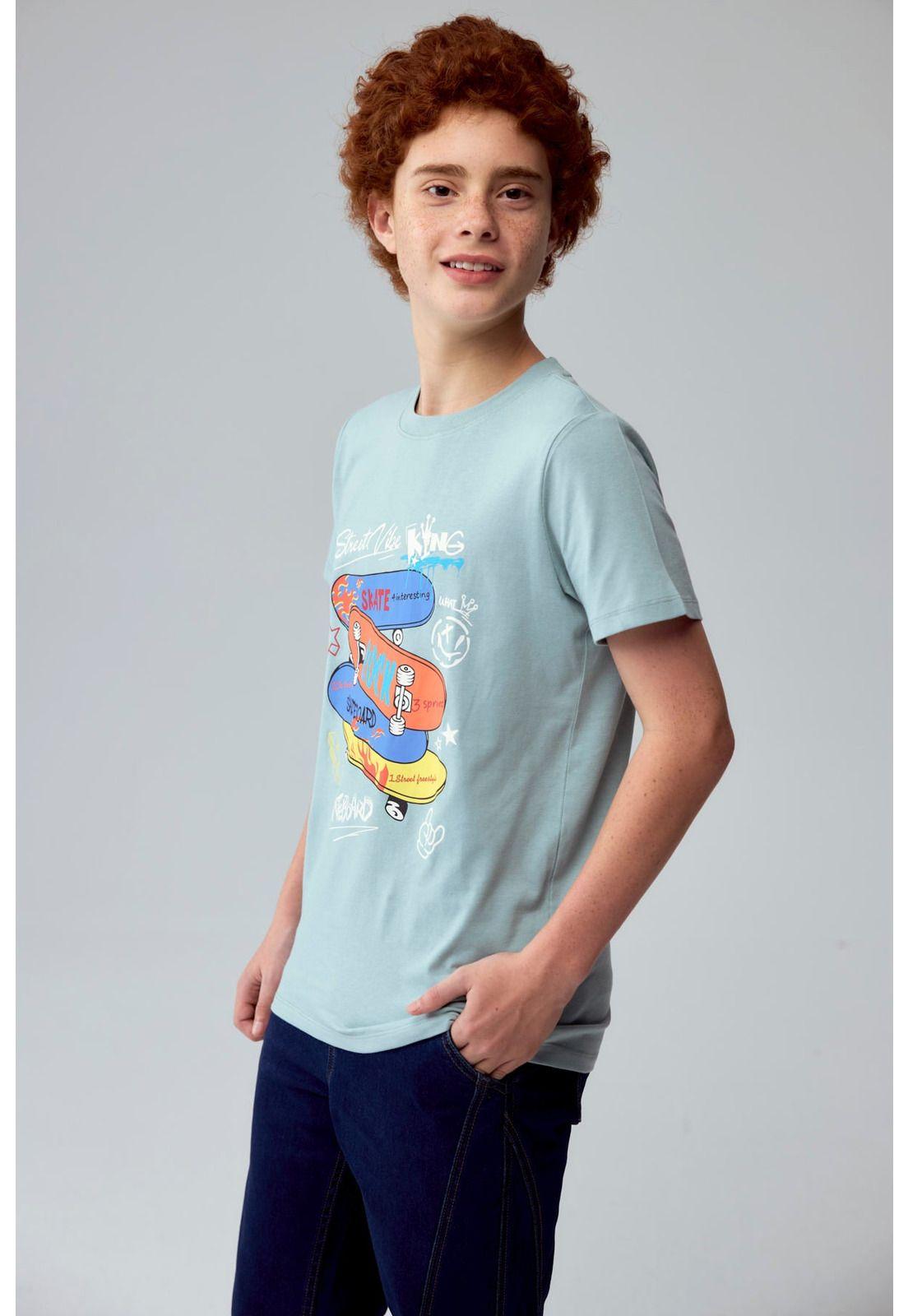 Polera Niño Básica Estampada Aqua - ll-1