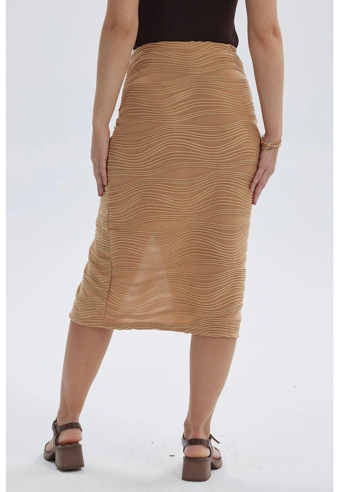 Falda Mujer Midi Cruzada Con Textura Camel-2