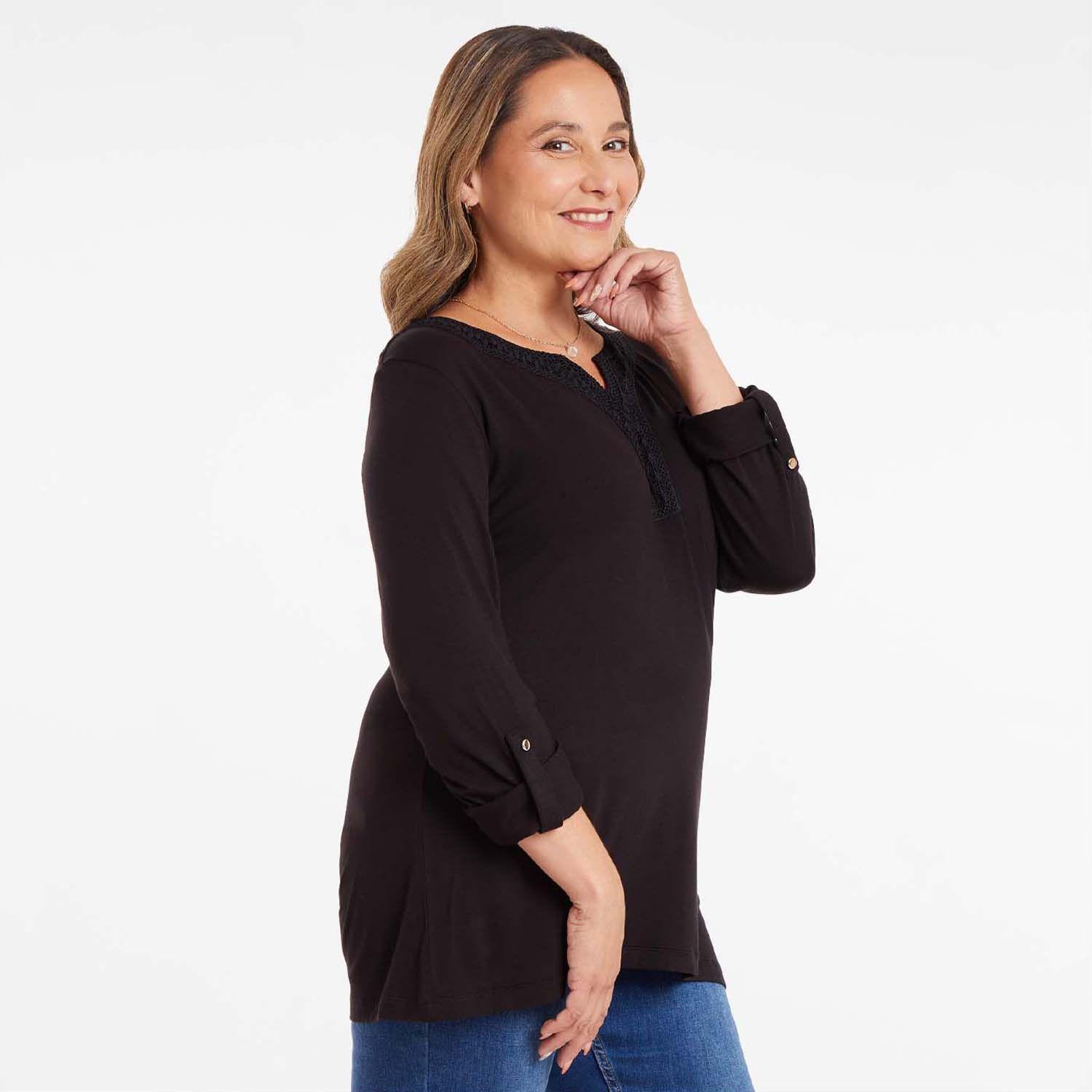 Polera Mujer Detalle Cuello Negro Fashion´s Park-1