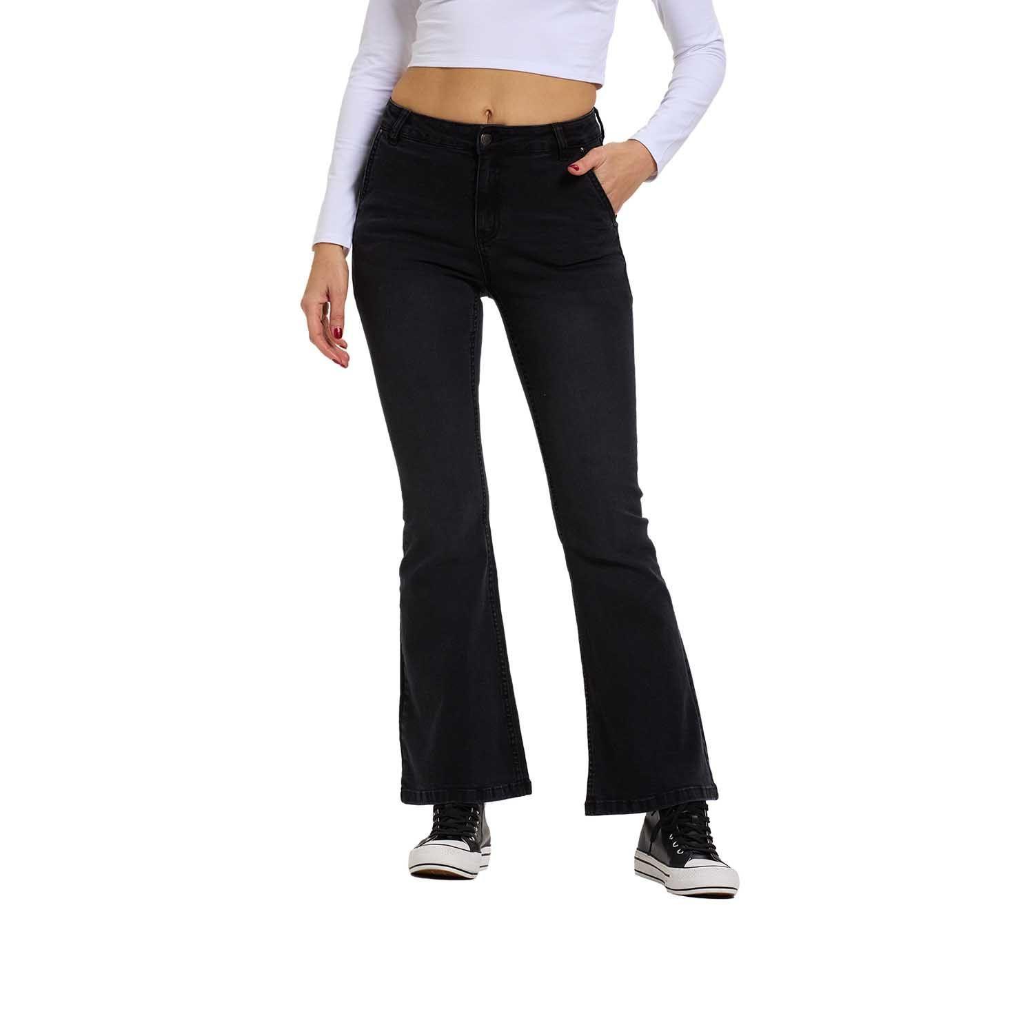 Jeans Mujer Flare Ajuste Cintura Negro-0