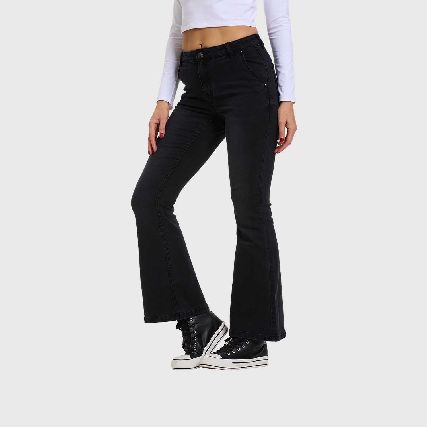 Jeans Mujer Flare Ajuste Cintura Negro-1