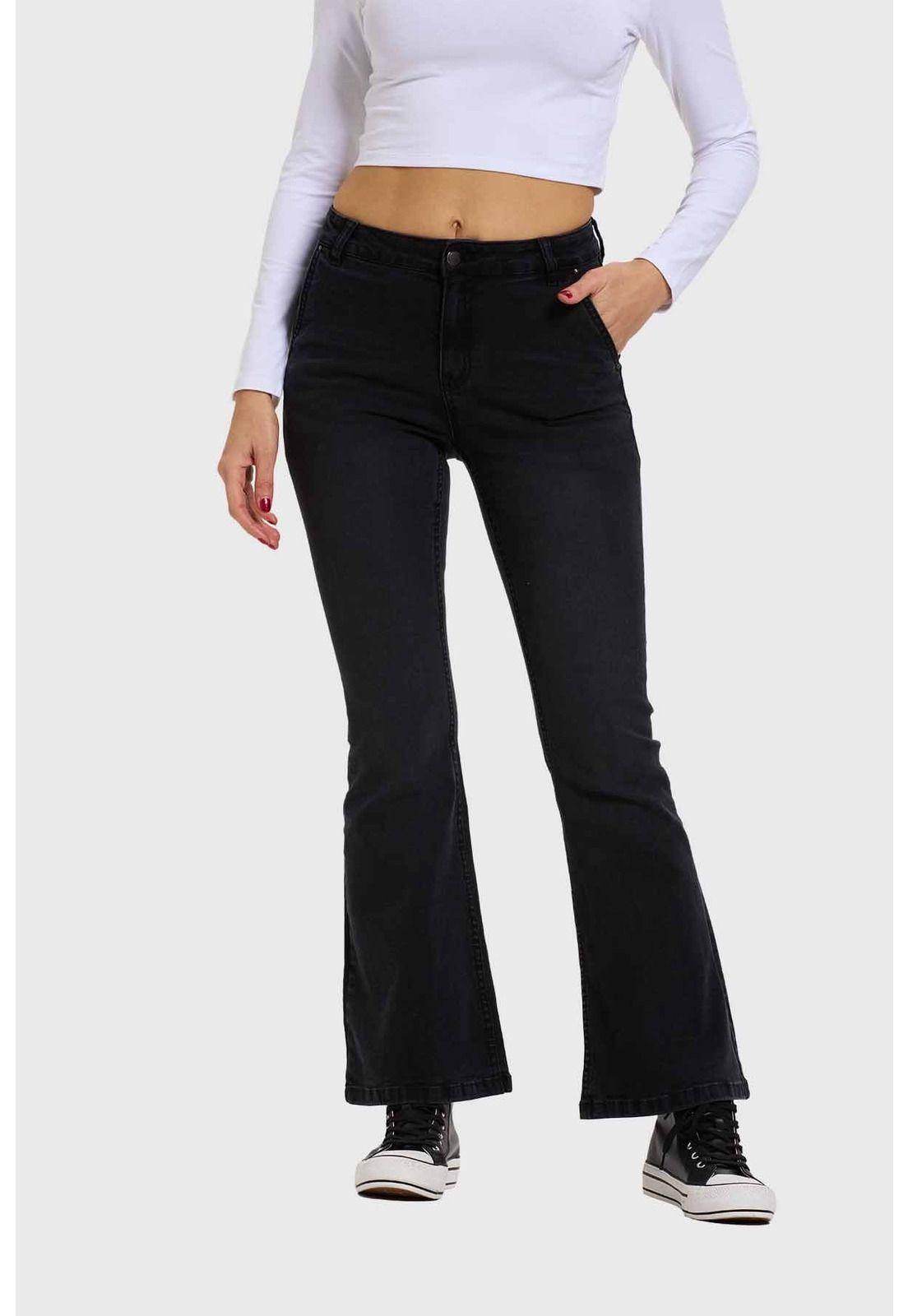 Jeans Mujer Flare Ajuste Cintura Negro-0
