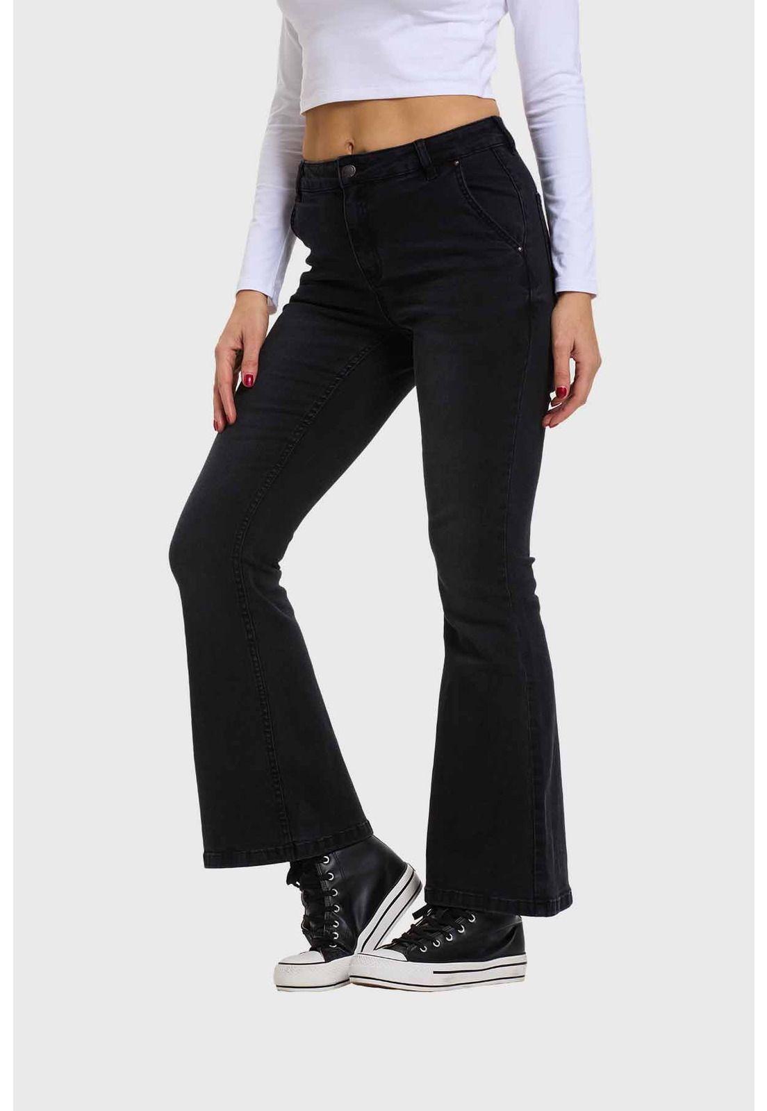 Jeans Mujer Flare Ajuste Cintura Negro-1