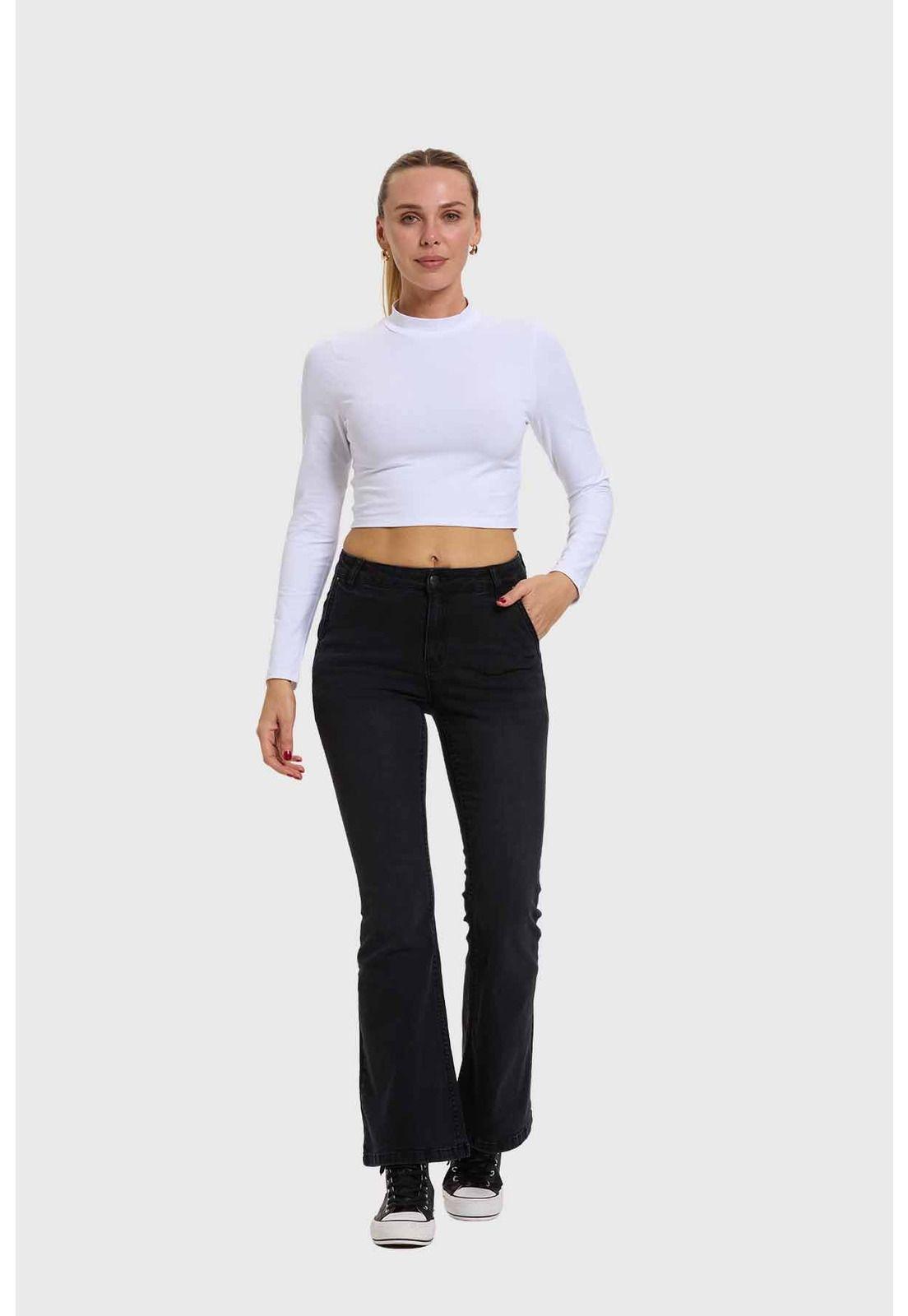 Jeans Mujer Flare Ajuste Cintura Negro-3