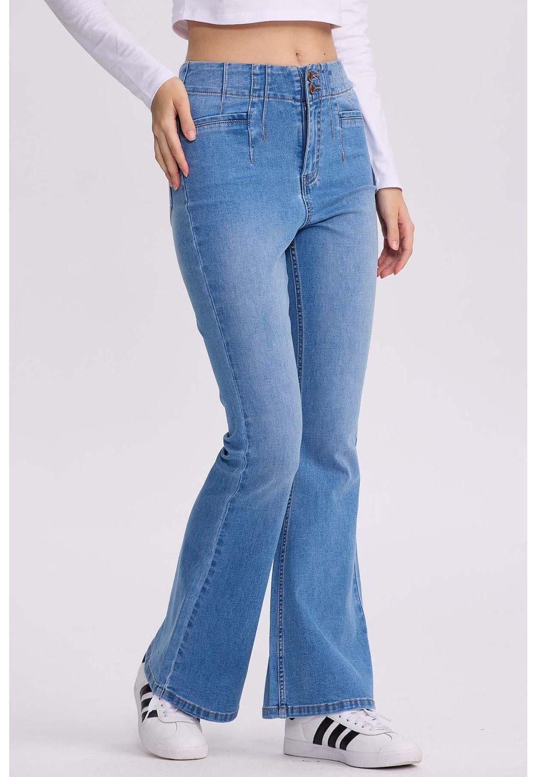 Jeans Mujer Flare Costura Azul Claro-1