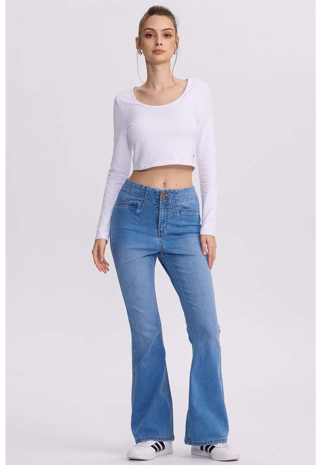 Jeans Mujer Flare Costura Azul Claro-3
