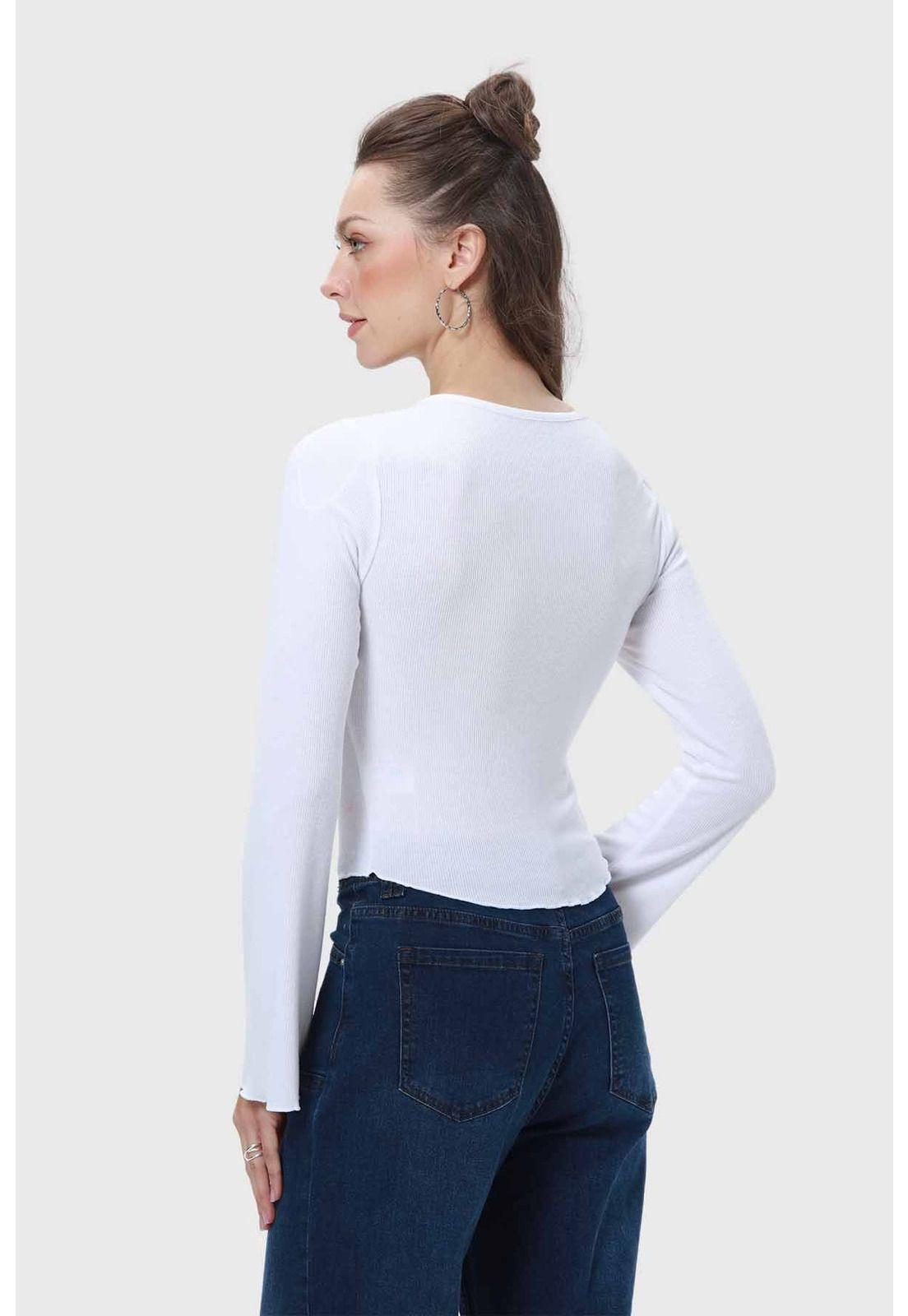 Polera Mujer Escote V Manga Flare Blanco-2