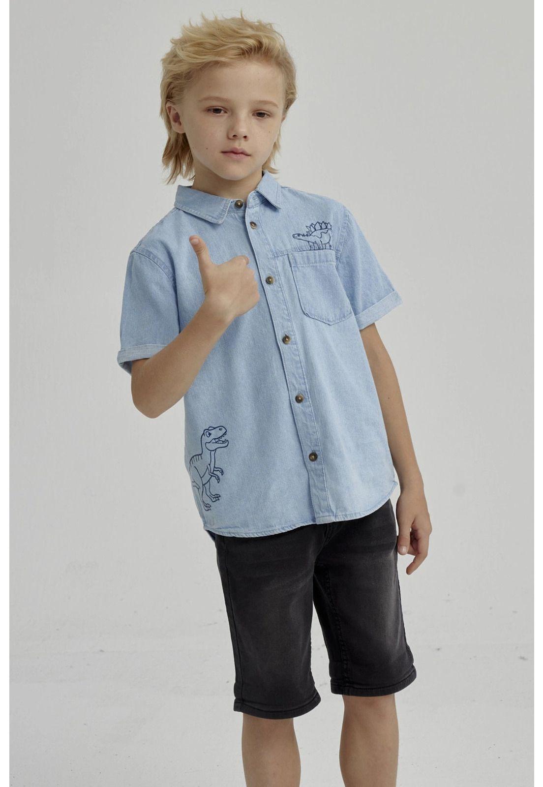 Camisa Niño Denim Dinosaurio Azul Claro-0