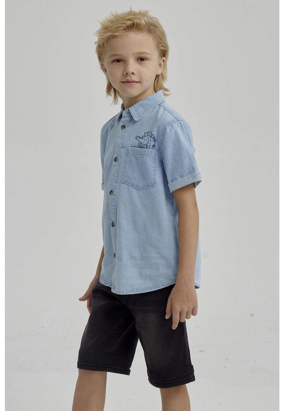 Camisa Niño Denim Dinosaurio Azul Claro-1