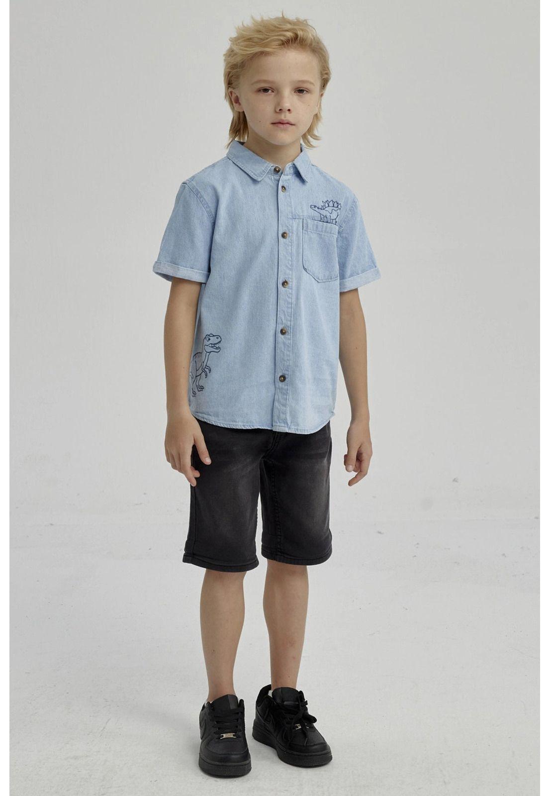 Camisa Niño Denim Dinosaurio Azul Claro-3