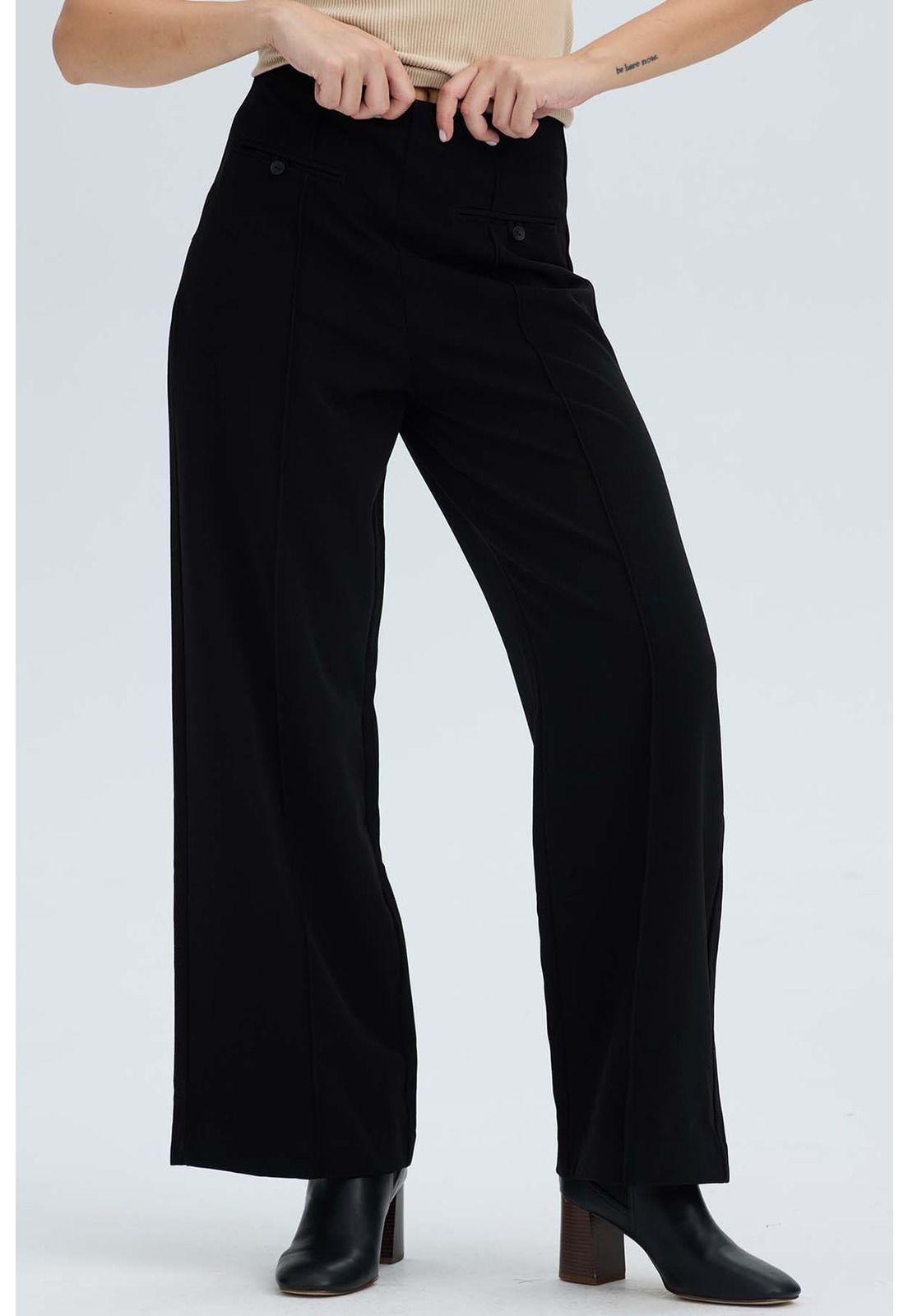 Pantalón Mujer Sastrero Tapetas Delanteras Negro-1