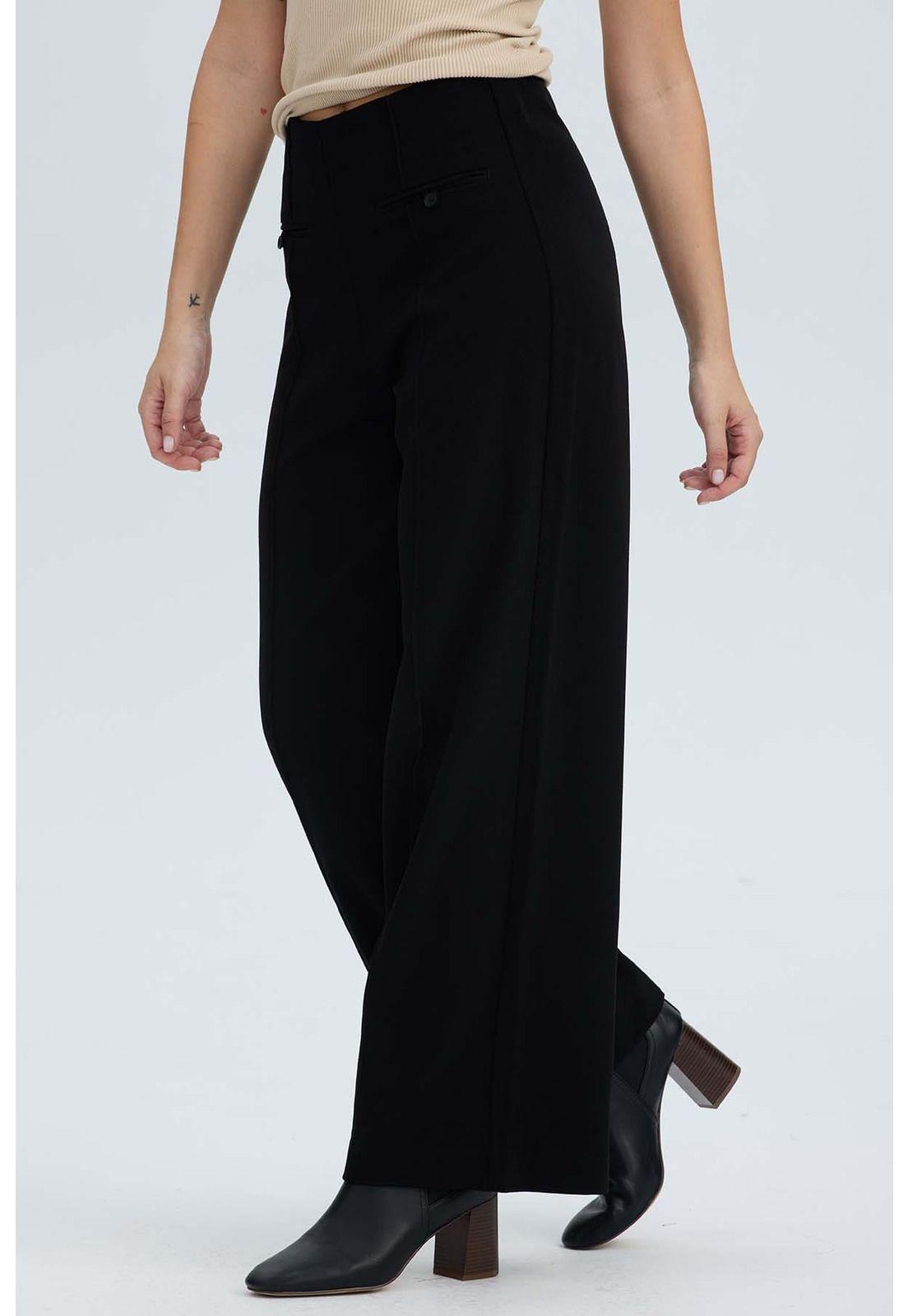 Pantalón Mujer Sastrero Tapetas Delanteras Negro-2