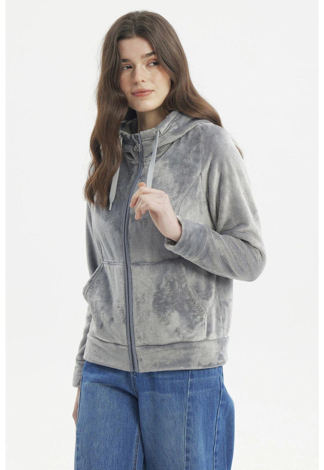 Polar Mujer Abierto Plush Gris Oscuro-1