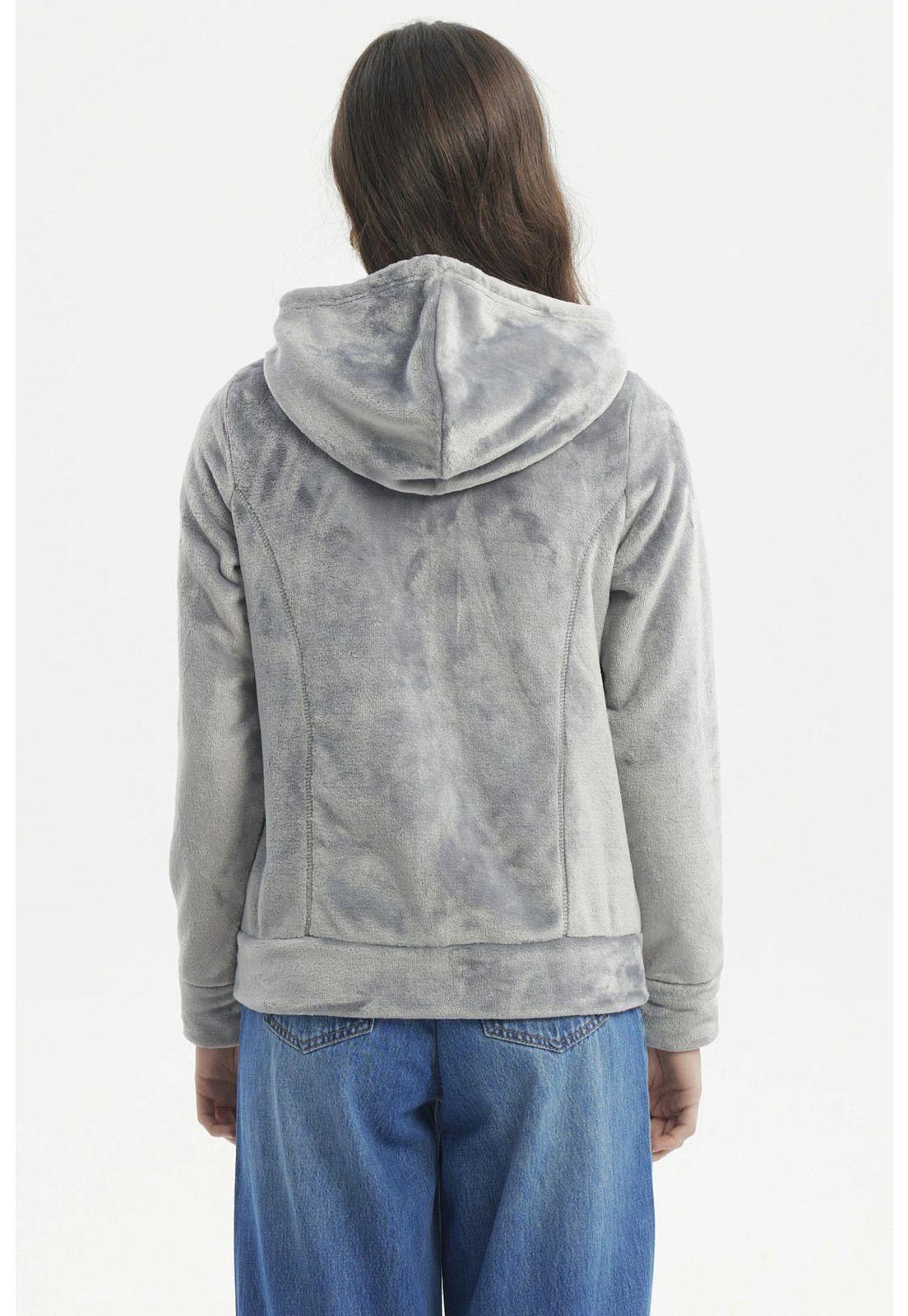 Polar Mujer Abierto Plush Gris Oscuro-2