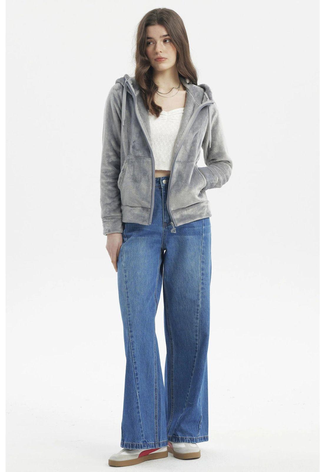 Polar Mujer Abierto Plush Gris Oscuro-3