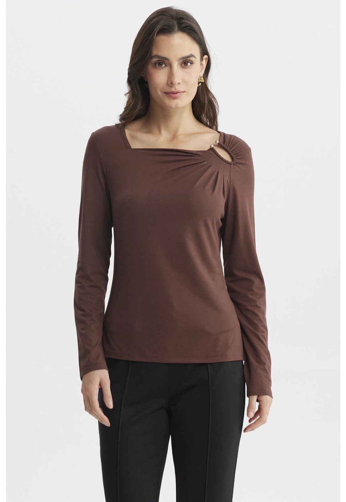 Polera Mujer Slim Café Claro-0