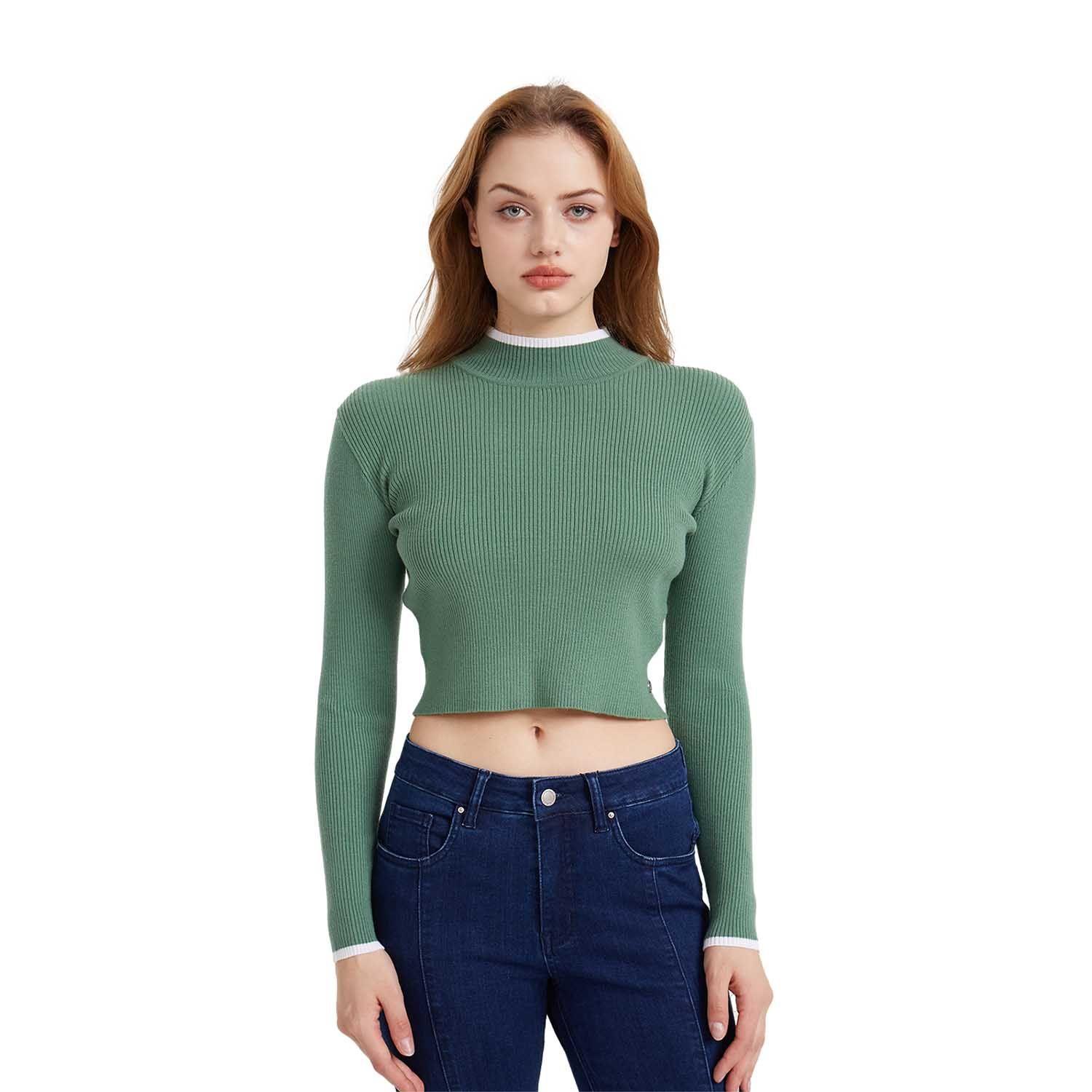 Sweater Mujer Contraste Verde Militar Fashion´s Park-0