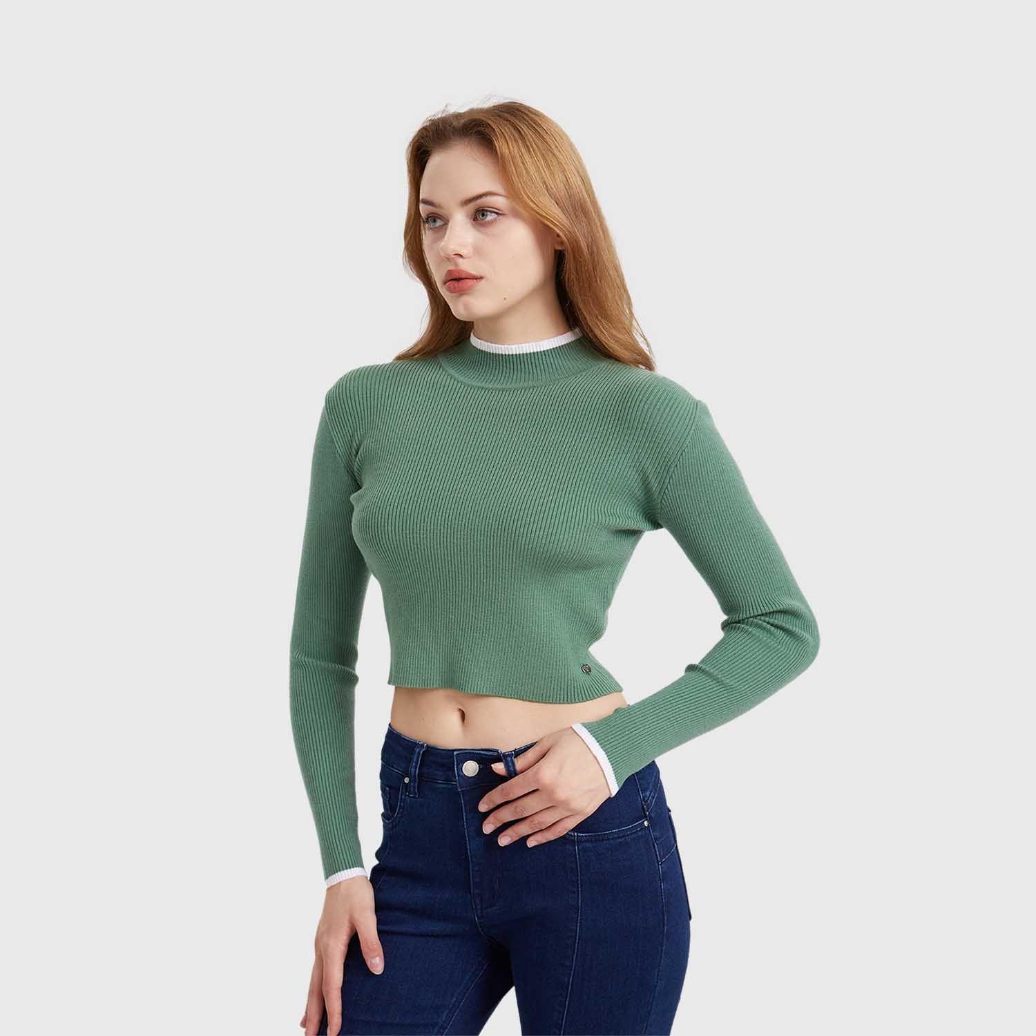 Sweater Mujer Contraste Verde Militar Fashion´s Park-1
