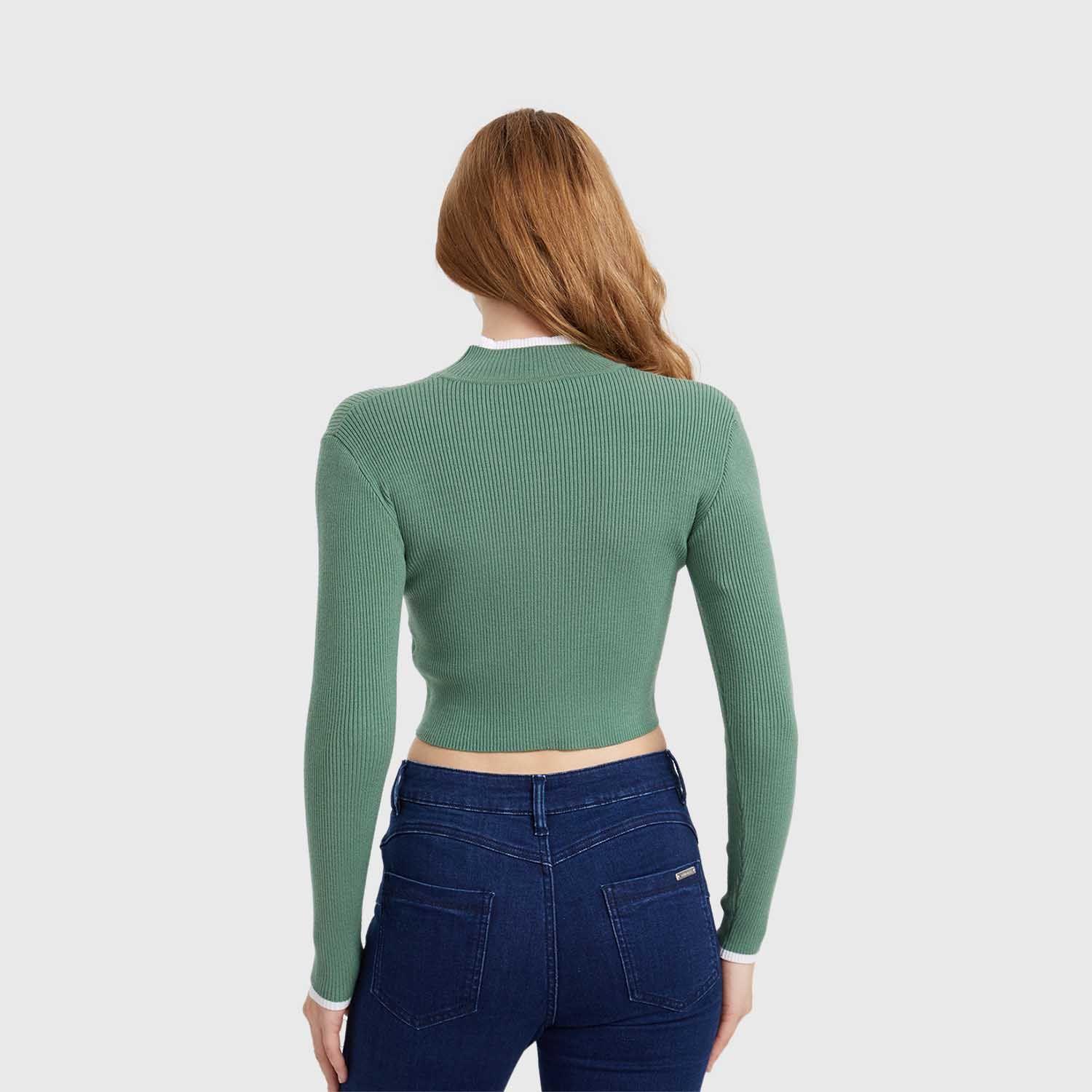 Sweater Mujer Contraste Verde Militar Fashion´s Park-2