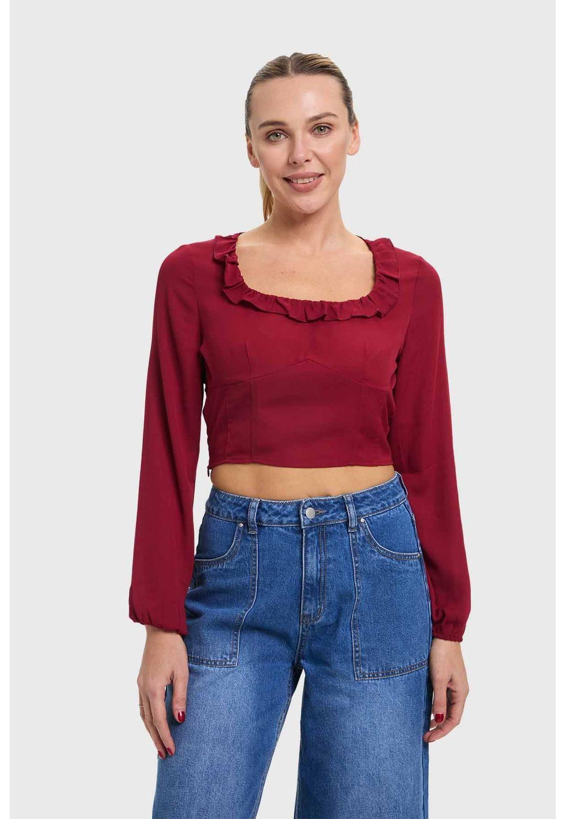 Blusa Mujer Manga Globo Burdeo-0