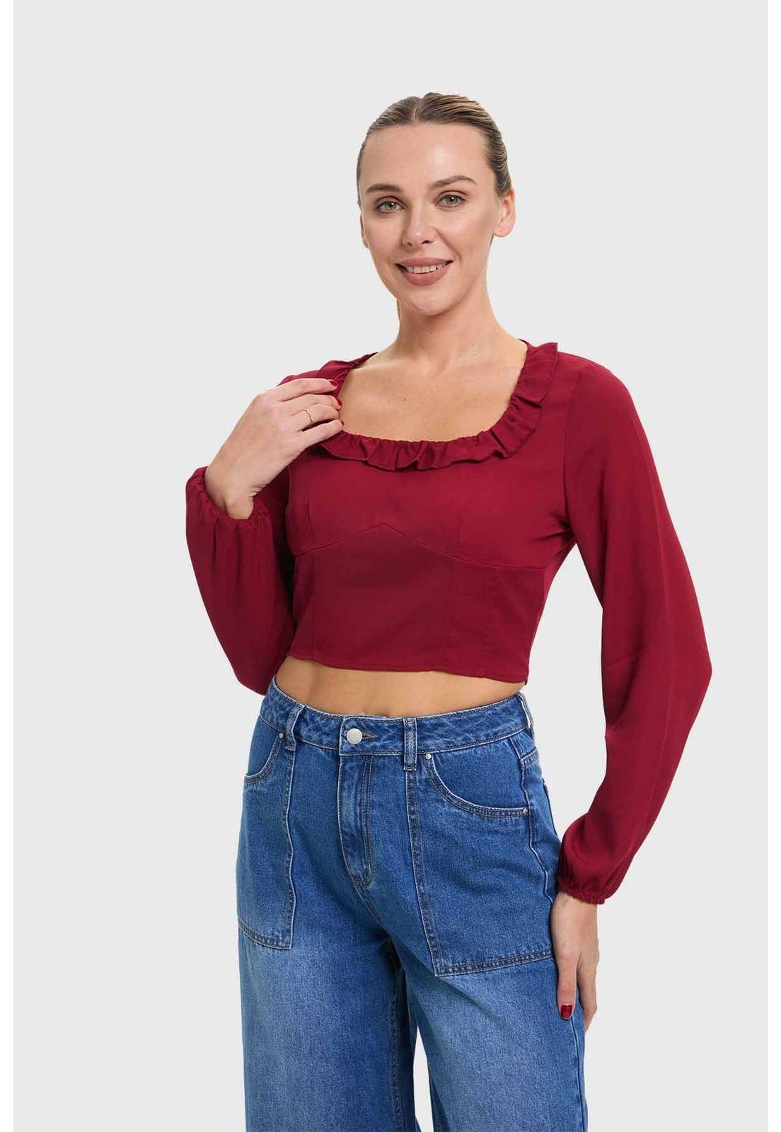 Blusa Mujer Manga Globo Burdeo-1