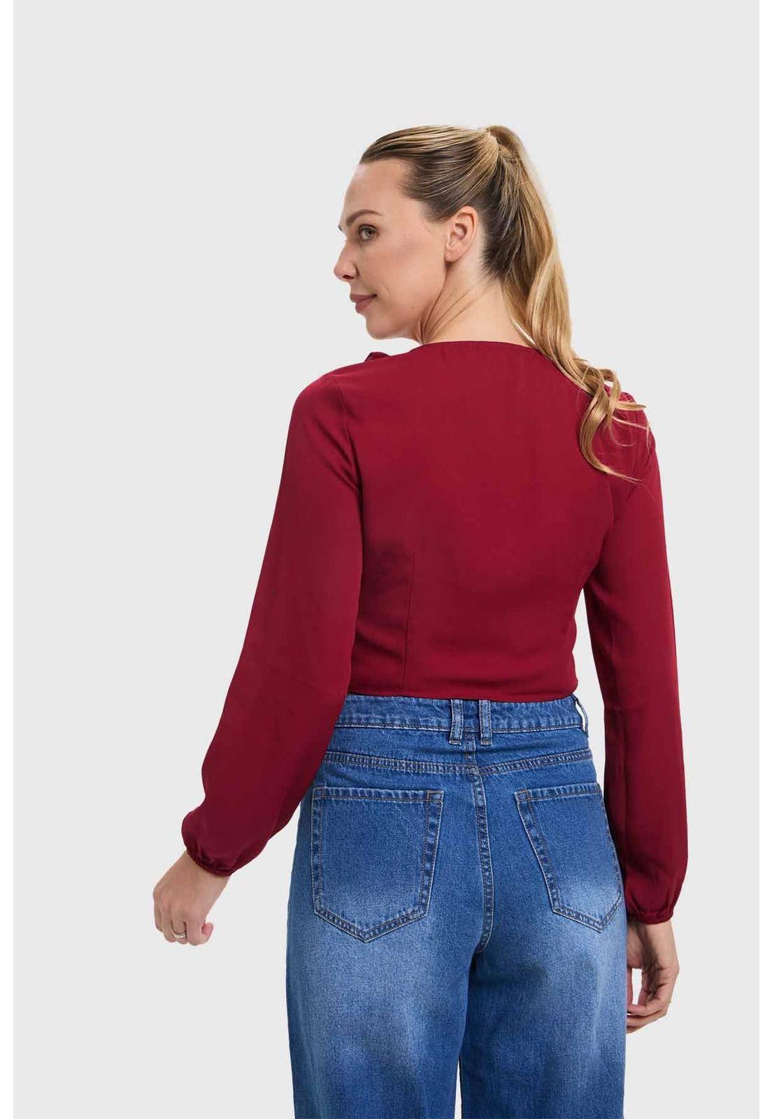 Blusa Mujer Manga Globo Burdeo-2