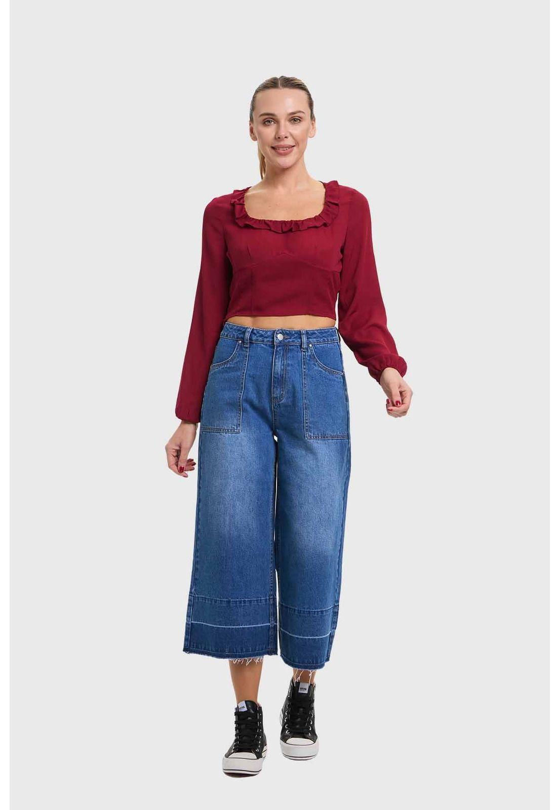 Blusa Mujer Manga Globo Burdeo-3