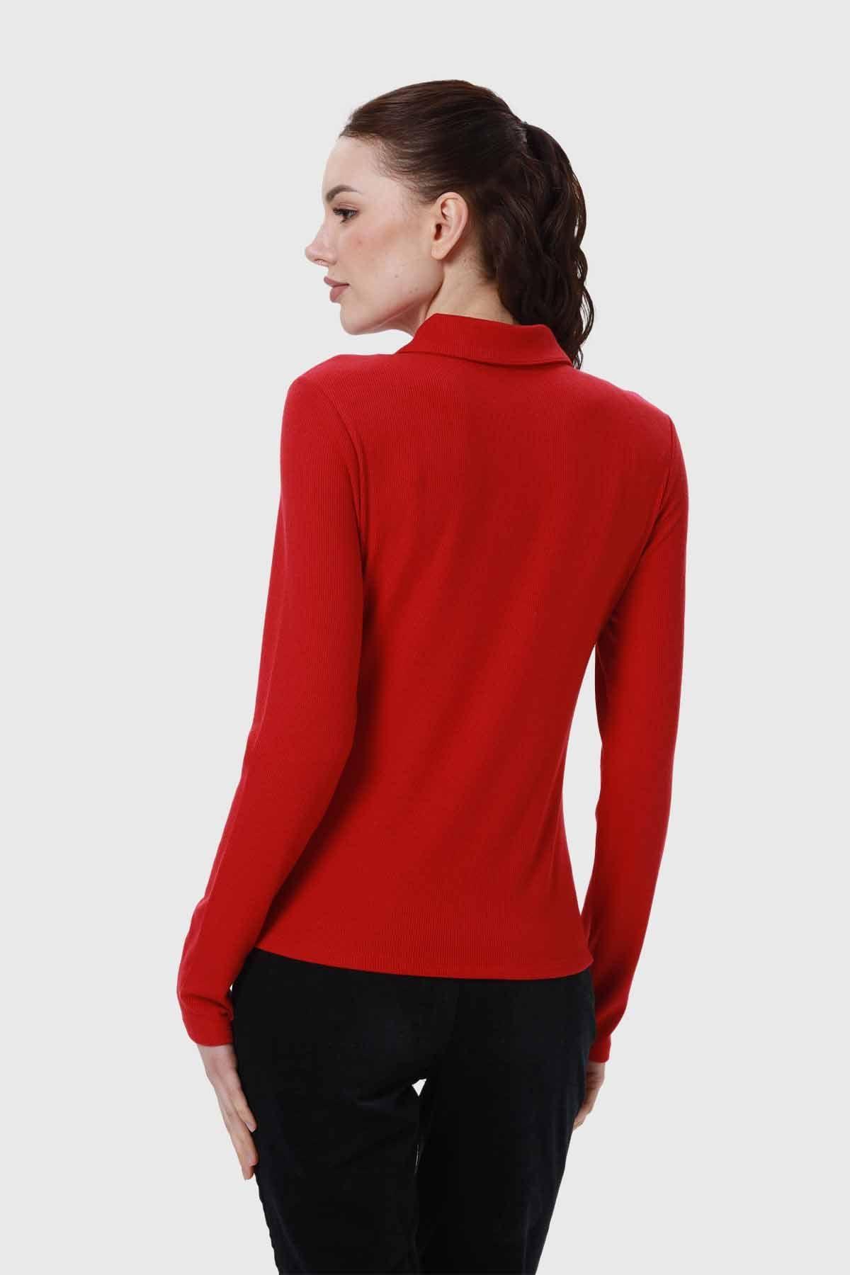 Polera Mujer Medio Cierre Estampado Rojo-2