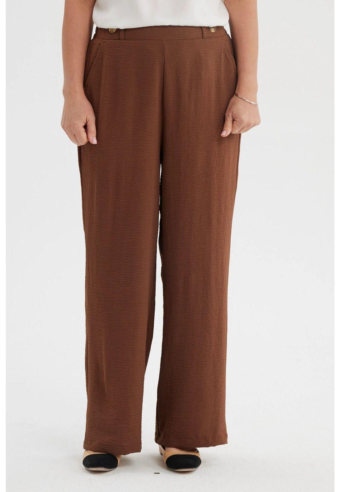 Pantalón Mujer Crep Botones Café-0