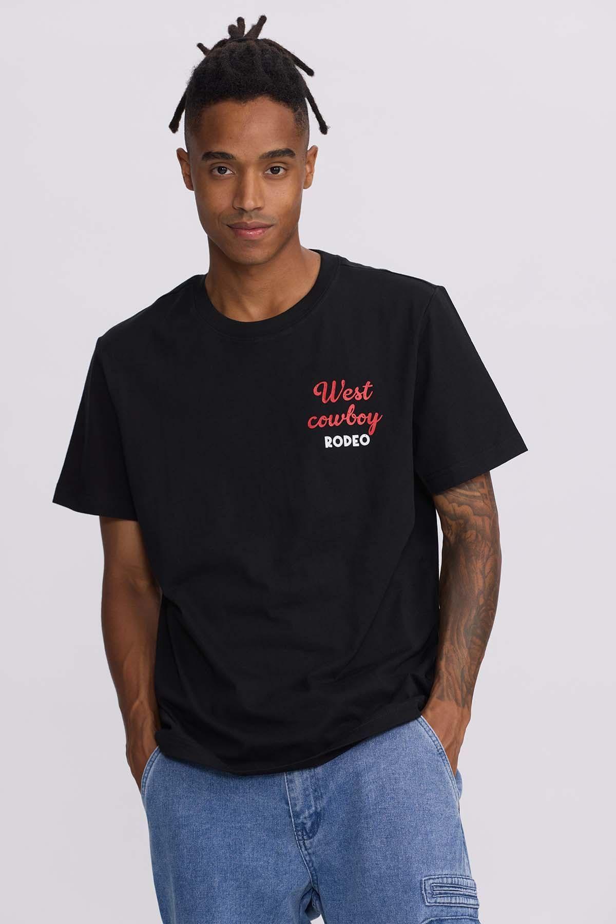 Polera Hombre Doble Print Negro II-0