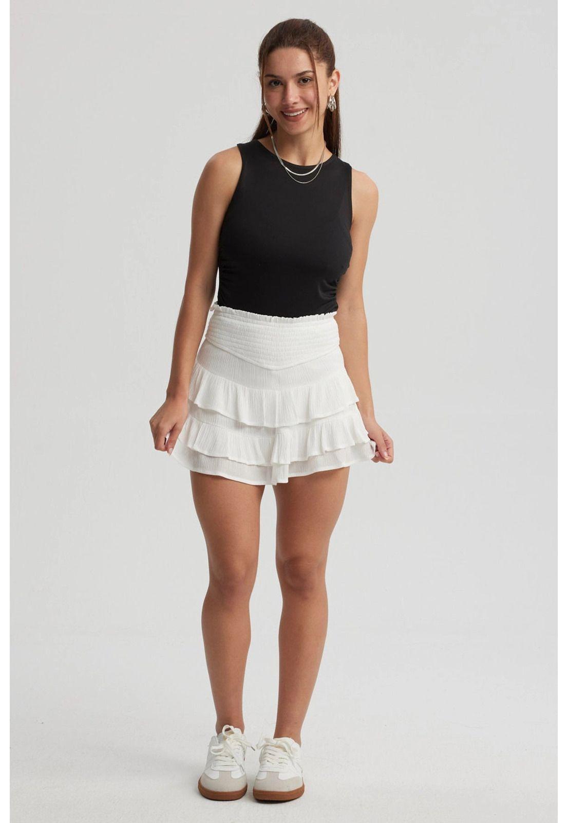 Falda Mujer Corta Vuelos Print Blanco-3