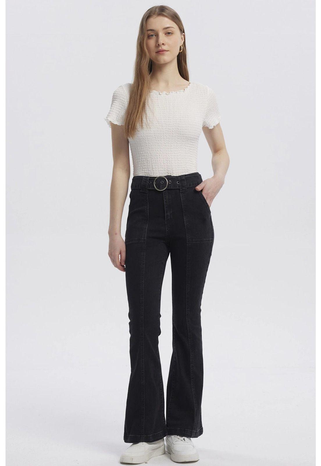 Jeans Mujer Moda Flare Negro - lX-3