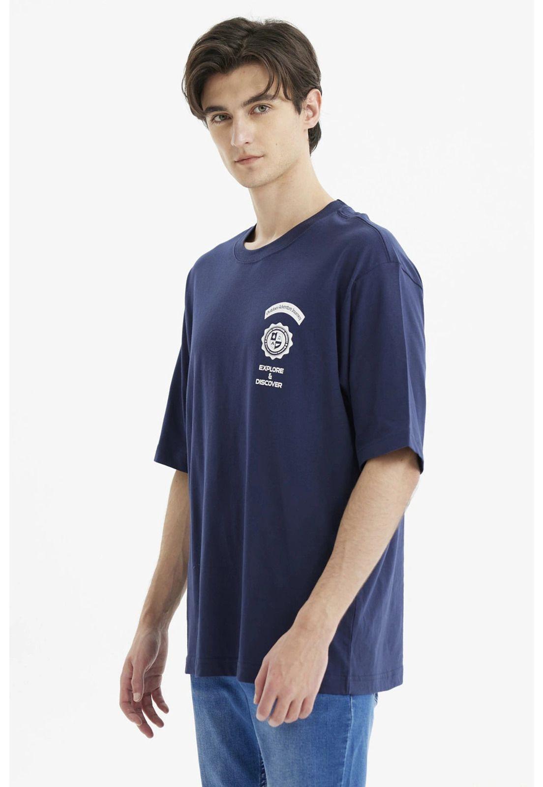 Polera Hombre Oversiza Doble Print Azul-2