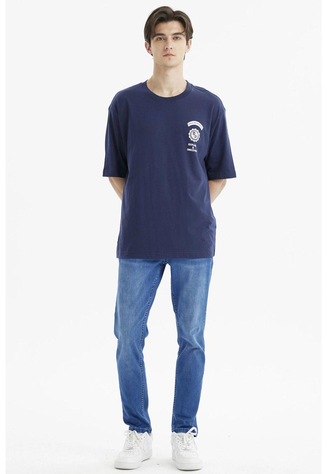 Polera Hombre Oversiza Doble Print Azul-3