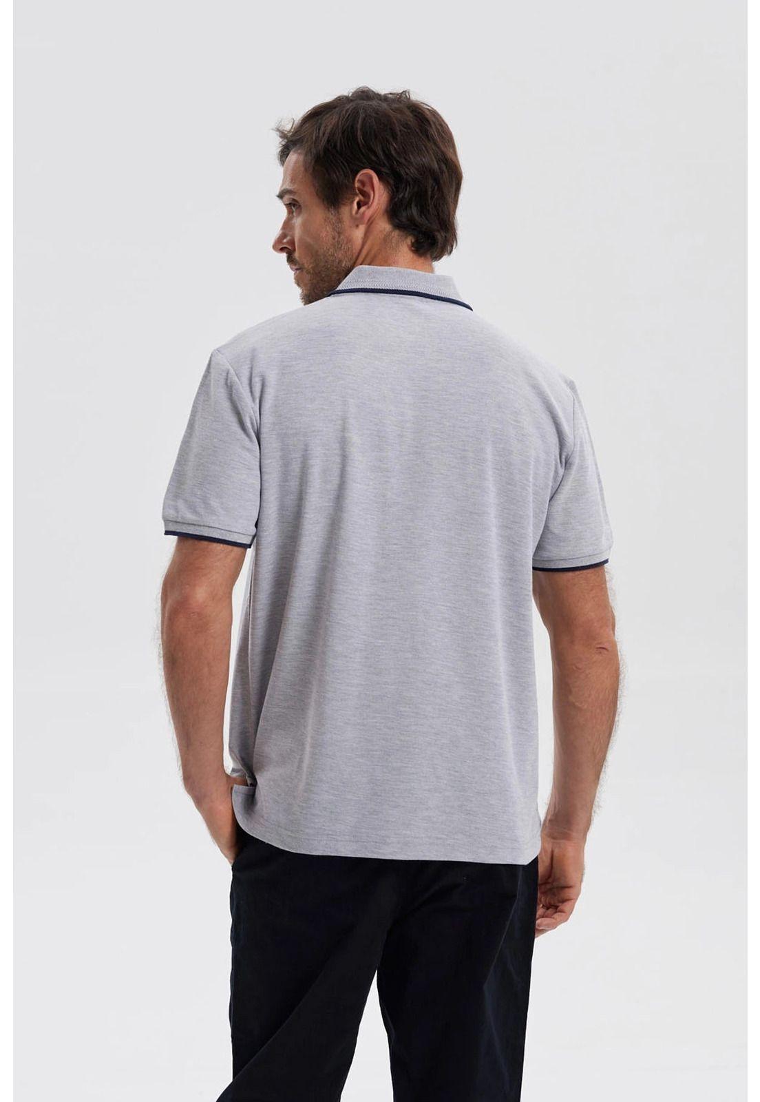 Polera Hombre Piqué Básica Lisa Gris Melange - V-2