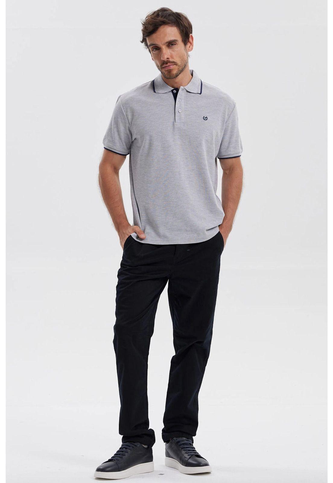 Polera Hombre Piqué Básica Lisa Gris Melange - V-3