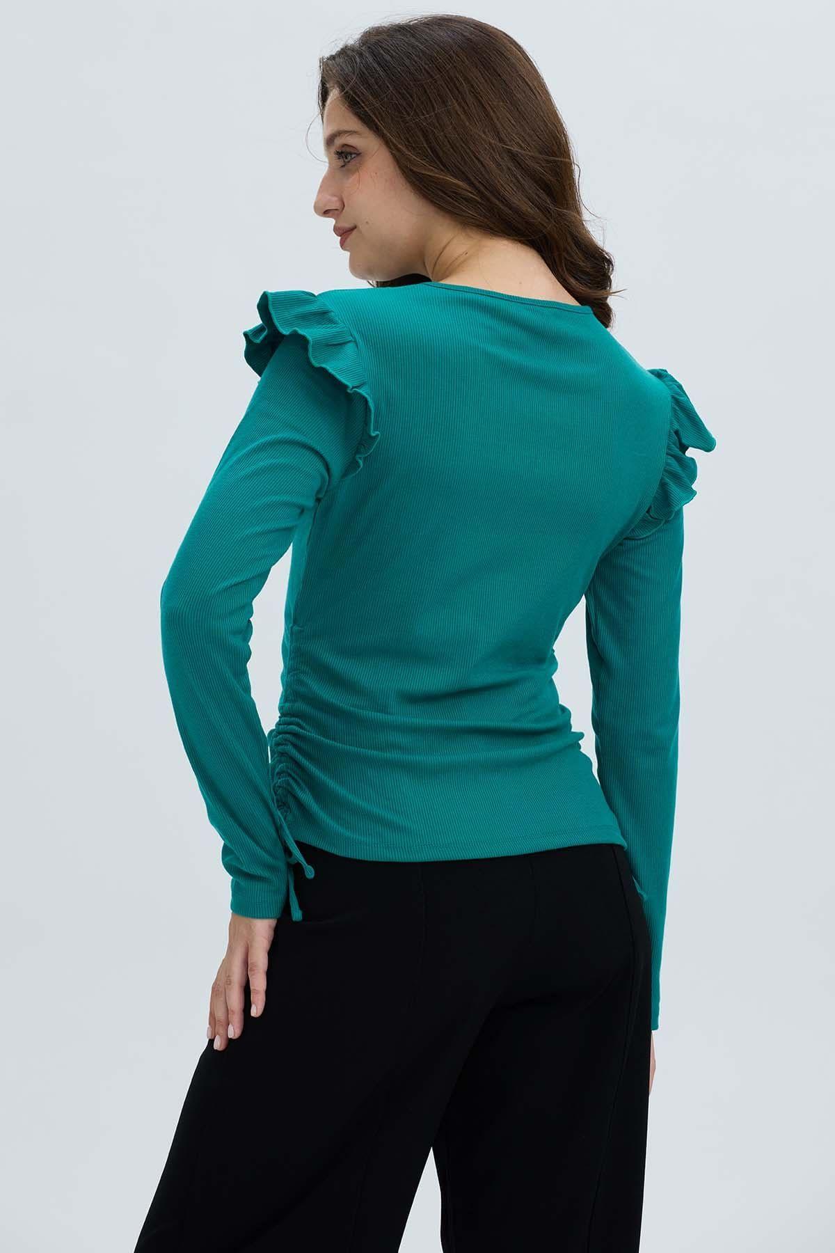 Polera Mujer Con Vuelo Rib Recogido Verde-2