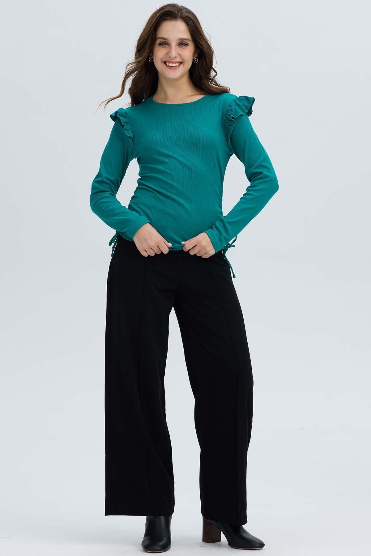 Polera Mujer Con Vuelo Rib Recogido Verde-3
