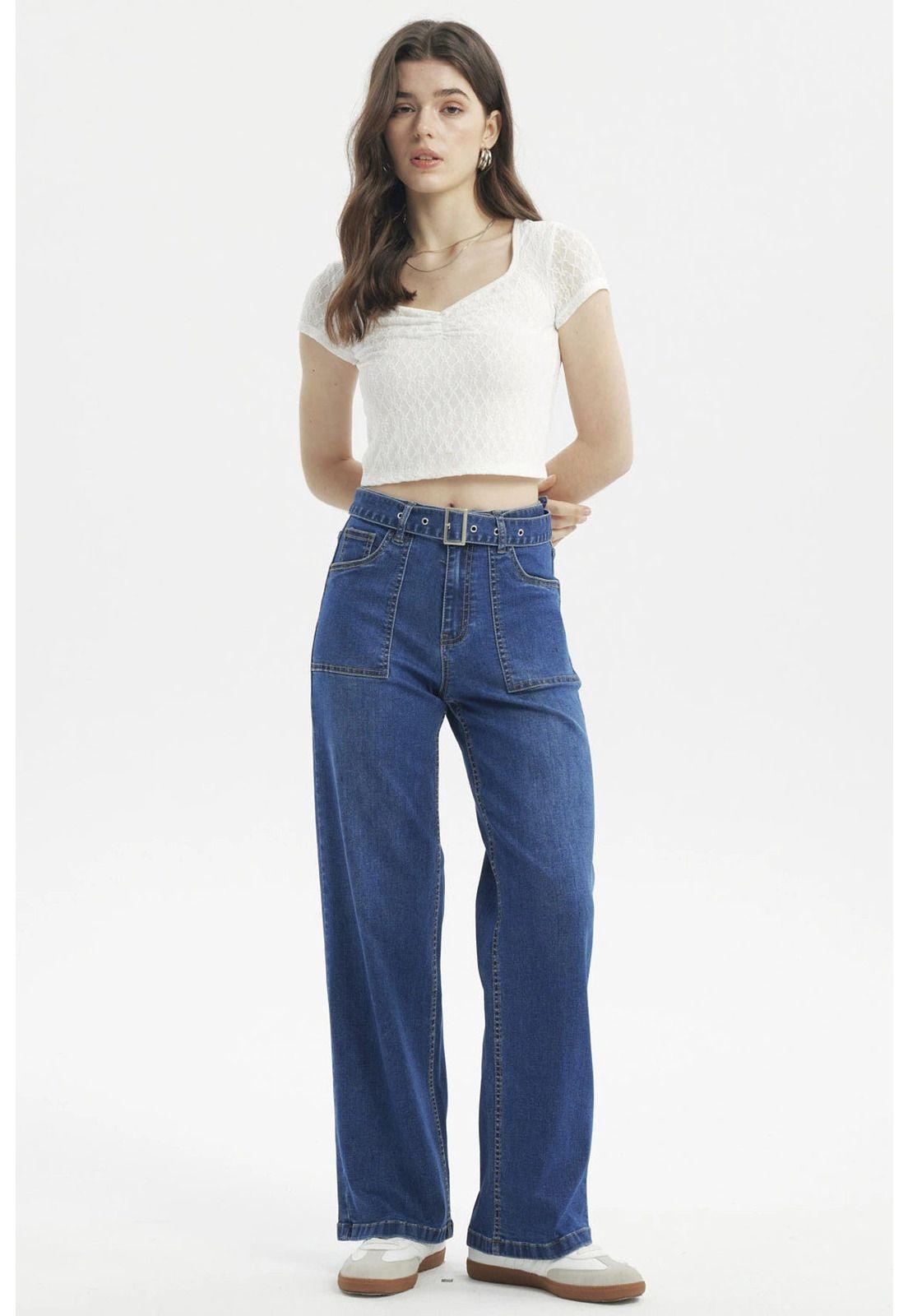 Jeans Mujer Calce Recto Azul - V-3