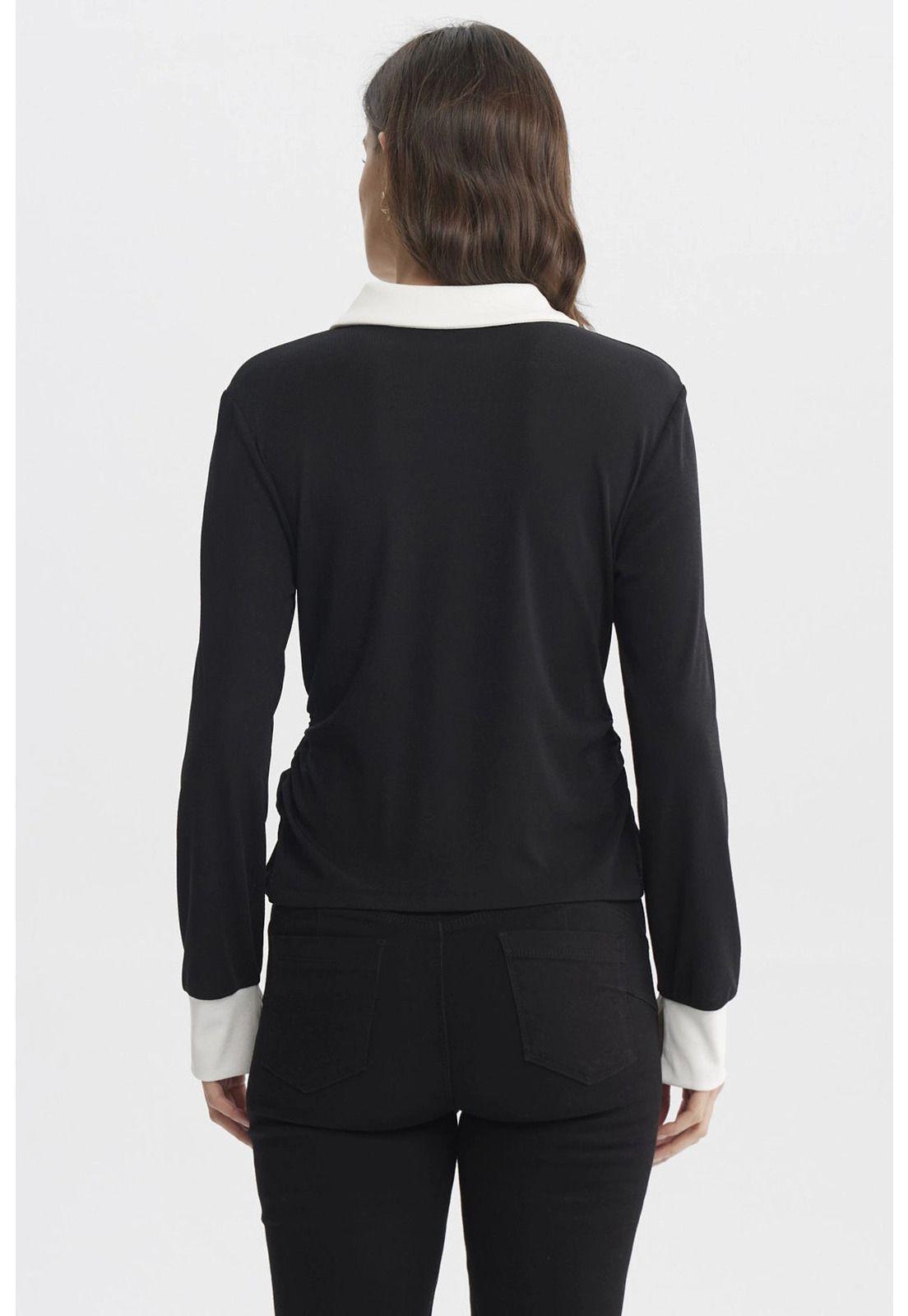 Polera Mujer Slim Cuello Camisero Negro-2