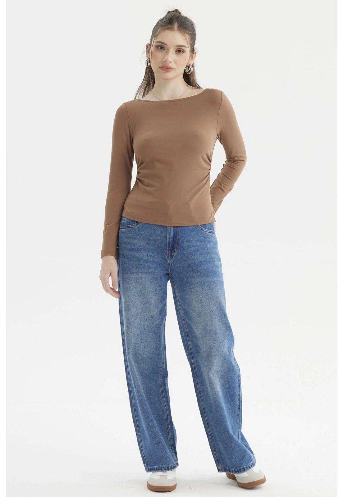 Polera Mujer Cuello Bote Abertura Camel Oscuro-3