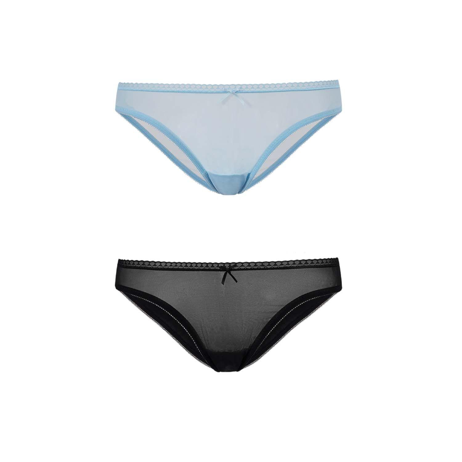 Calzón Mujer Bipack Bikini Detalle Mesh Celeste Fsp-0