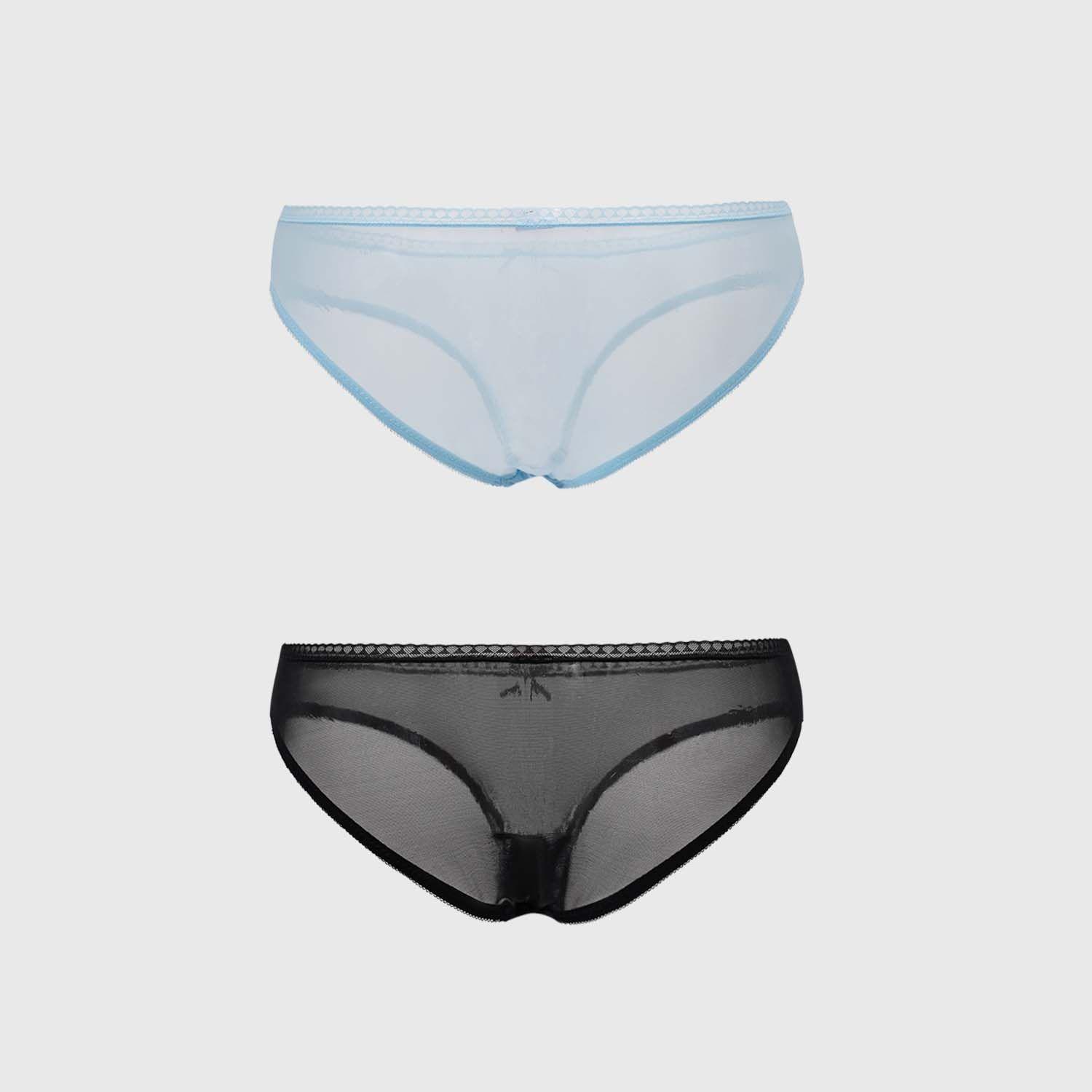 Calzón Mujer Bipack Bikini Detalle Mesh Celeste Fsp-1