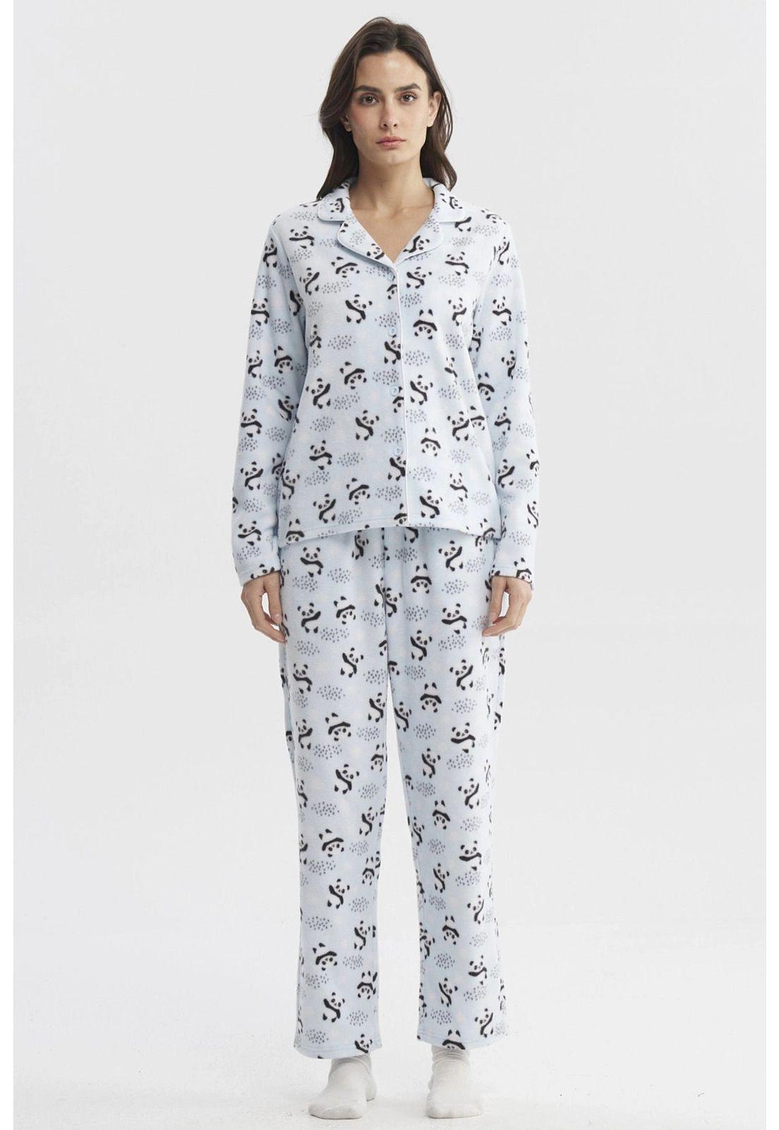 Pijama Mujer Cuello V Celeste - ll-0