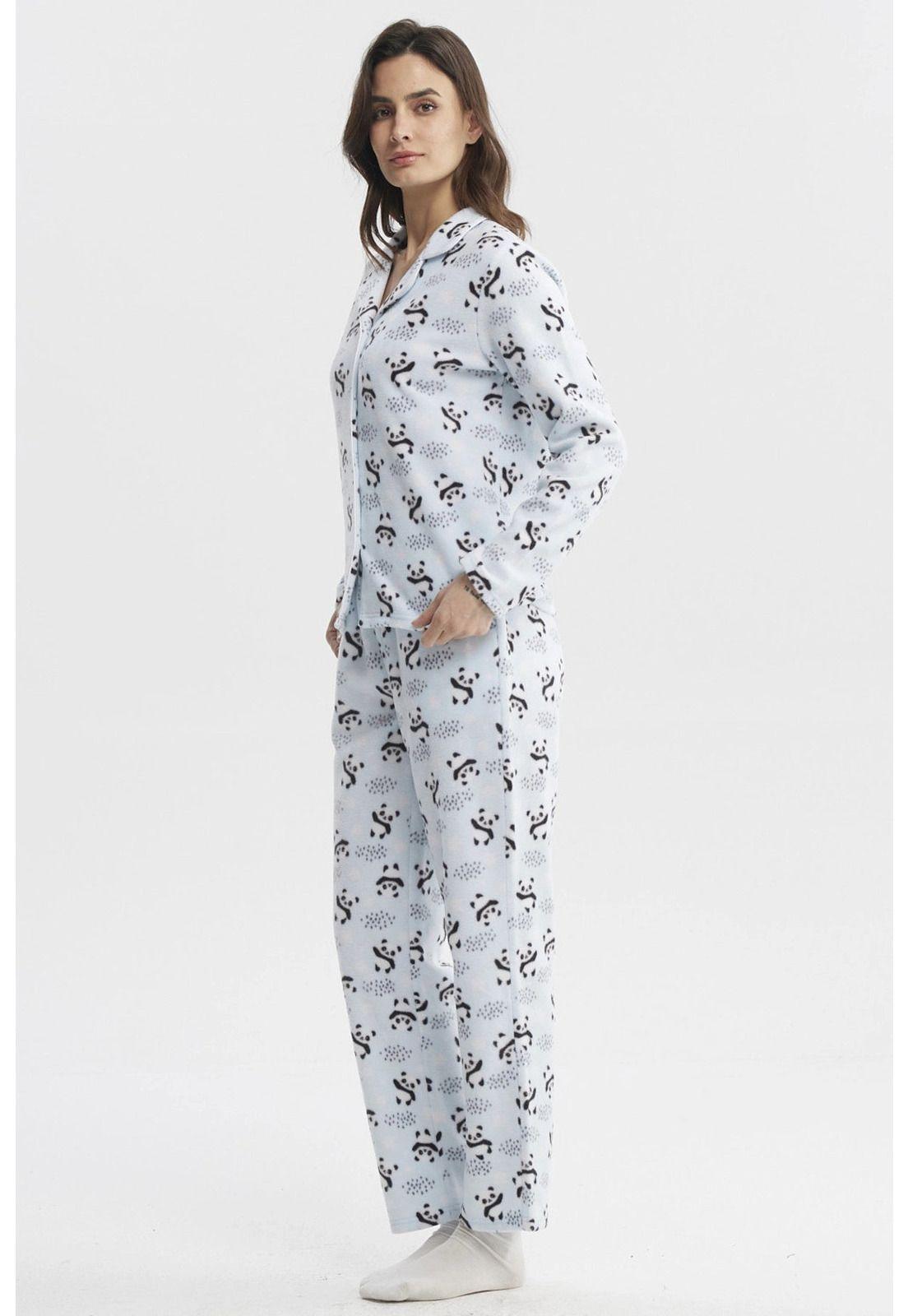 Pijama Mujer Cuello V Celeste - ll-1