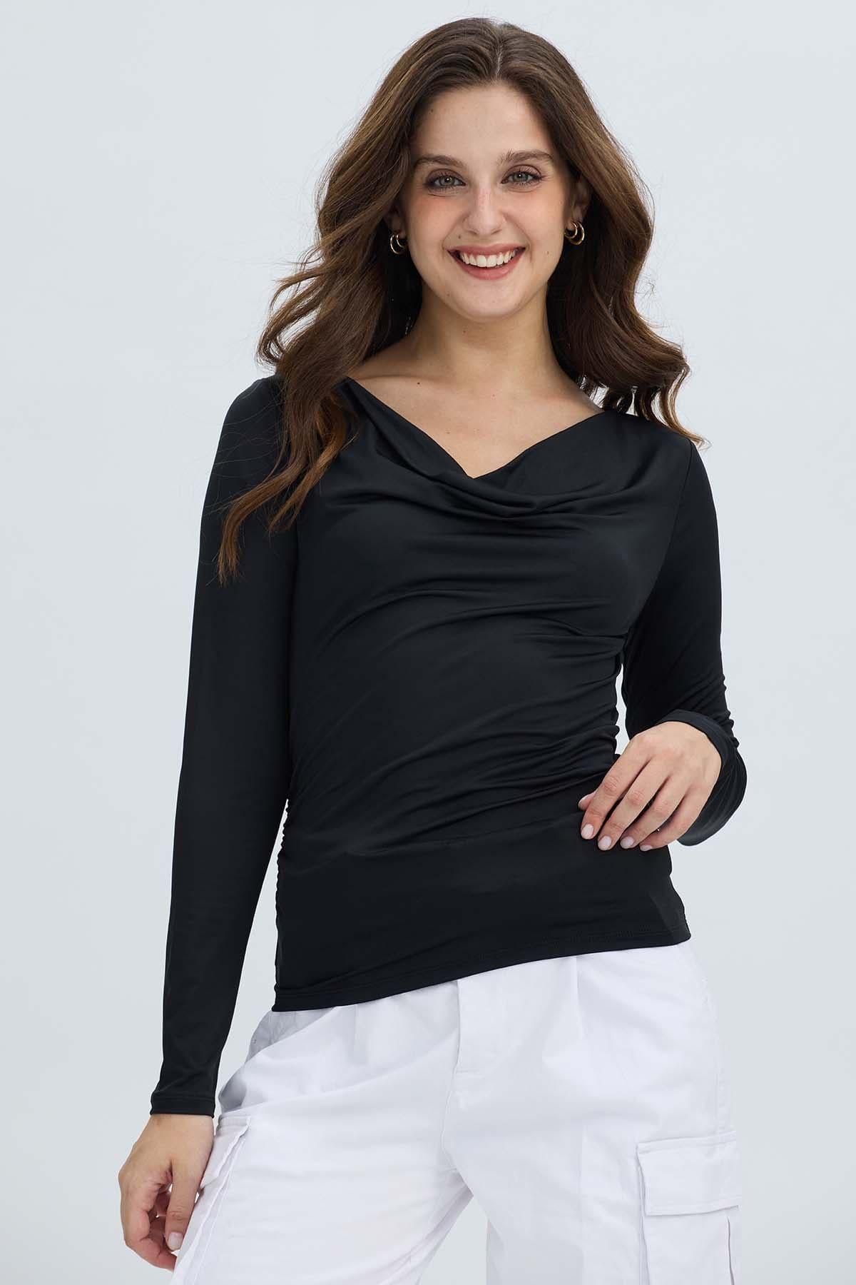 Polera Mujer Drapeado Delantero Negro-0