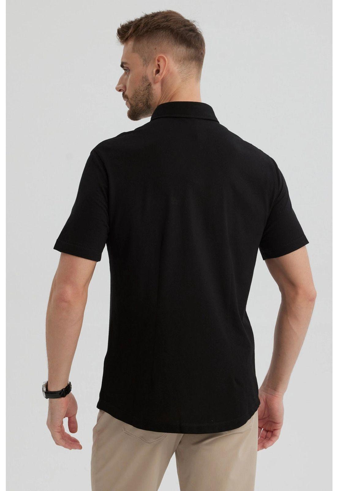 Camisa Hombre Piqué Con Bolsillo Negro-2