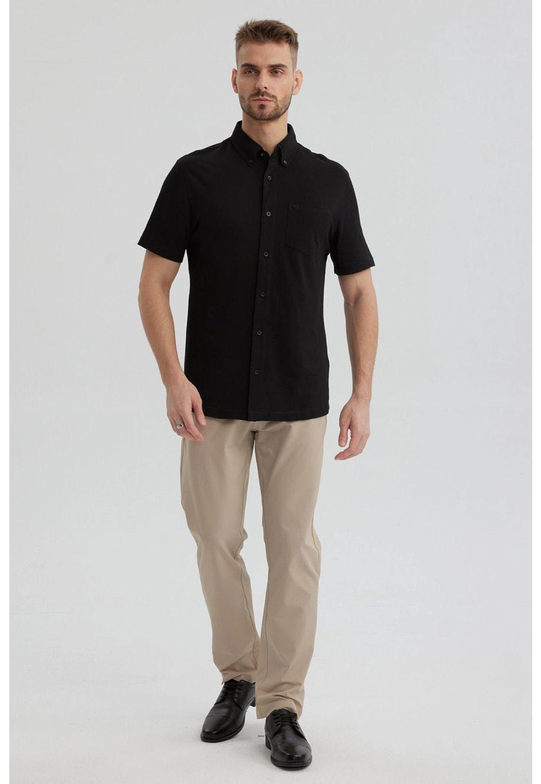 Camisa Hombre Piqué Con Bolsillo Negro-3