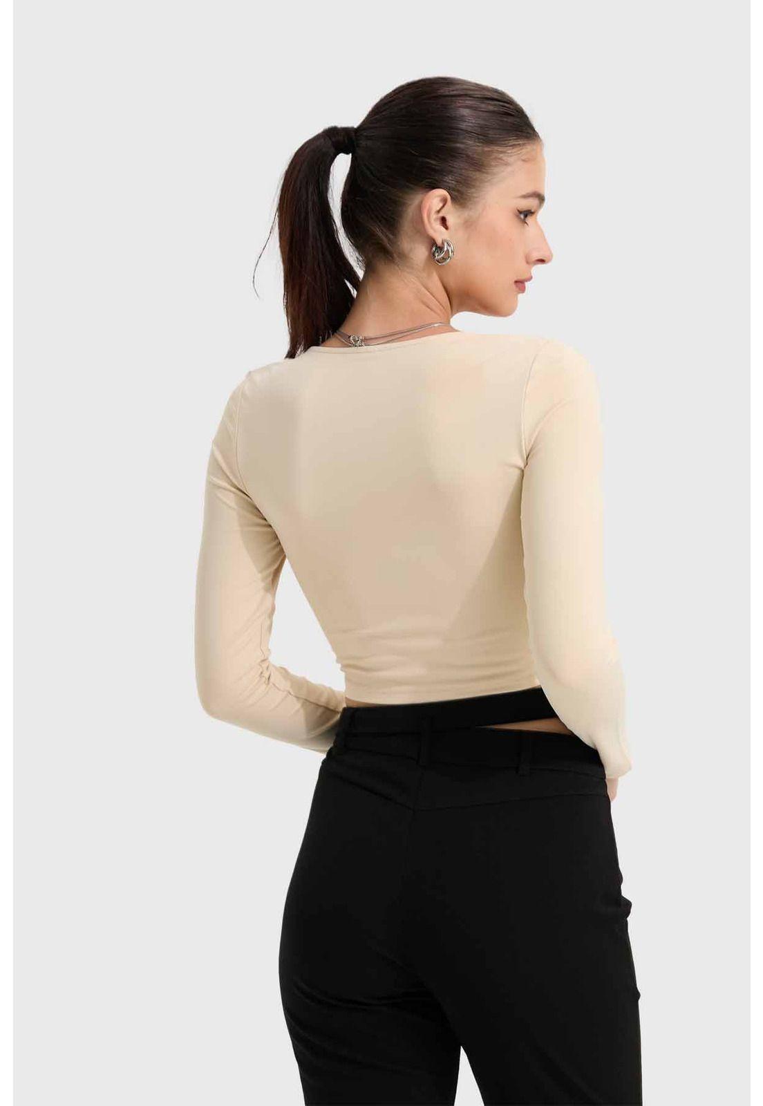 Polera Mujer Escote Cuadrado Beige-2