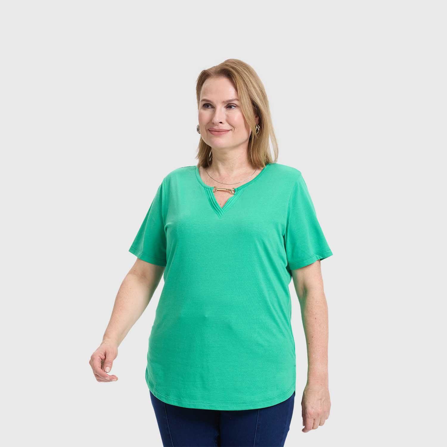 Polera Mujer Lisa Apertura Menta Oscuro Fashion's Park-1